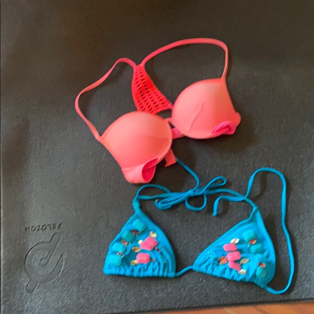 Two bathing suit tops fun bottoms